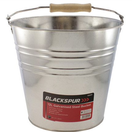 TRADITIONAL GALVANISED STRONG STEEL METAL BUCKET WATER FEED WITH WOODEN HANDLE