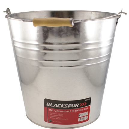 TRADITIONAL GALVANISED STRONG STEEL METAL BUCKET WATER FEED WITH WOODEN HANDLE