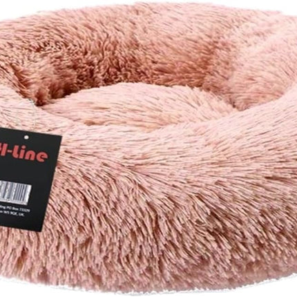 H-LINE Pet Dog Puppy Bed Donut Soft Fluffy Round Long Plush Cat Beds for Calming Washable (Pink, XL - 80cm)