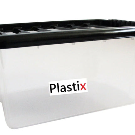 Quality Plastic Storage Boxes Clear Box With Black Lids Home Office Stackable UK