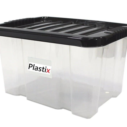 Quality Plastic Storage Boxes Clear Box With Black Lids Home Office Stackable UK