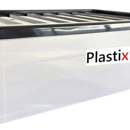 Quality Plastic Storage Boxes Clear Box With Black Lids Home Office Stackable UK