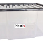 Quality Plastic Storage Boxes Clear Box With Black Lids Home Office Stackable UK 7