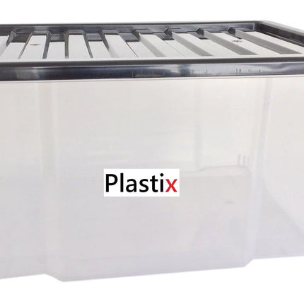 Quality Plastic Storage Boxes Clear Box With Black Lids Home Office Stackable UK