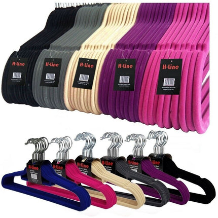 NON SLIP FLOCKED COAT CLOTHES HANGERS VELVET TROUSER HANGING SPACE SAVING