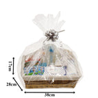 MAKE YOUR OWN HAMPER WICKER WINE BASKET CELLOPHANE WOOD WOOL BOW XMAS GIFT SET 4