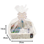 MAKE YOUR OWN HAMPER WICKER WINE BASKET CELLOPHANE WOOD WOOL BOW XMAS GIFT SET 17