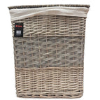 Grey Wicker Laundry Basket With Lining & Lid Bathroom Washing Storage Hamper Bin 1