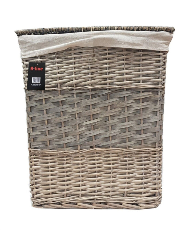 Grey Wicker Laundry Basket With Lining & Lid Bathroom Washing Storage Hamper Bin