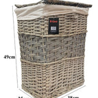Grey Wicker Laundry Basket With Lining & Lid Bathroom Washing Storage Hamper Bin