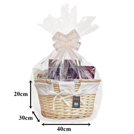 MAKE YOUR OWN HAMPER WICKER WINE BASKET CELLOPHANE WOOD WOOL BOW XMAS GIFT SET