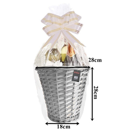 MAKE YOUR OWN HAMPER WICKER WINE BASKET CELLOPHANE WOOD WOOL BOW XMAS GIFT SET