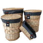 Wicker Storage Basket Set W Lining & Lid Bathroom Washing Laundry Hamper 1