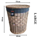 Wicker Storage Basket Set W Lining & Lid Bathroom Washing Laundry Hamper 4