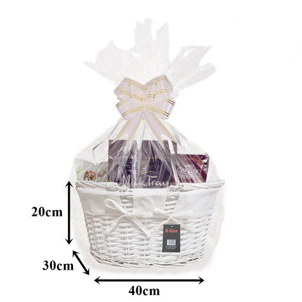 MAKE YOUR OWN HAMPER WICKER WINE BASKET CELLOPHANE WOOD WOOL BOW XMAS GIFT SET