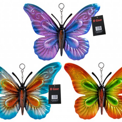 Set of 3 Metal Butterfly Garden Hanging Wall Fence Ornament Metallic Butterflies