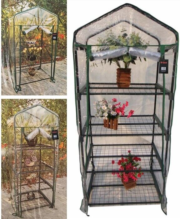 3 4 Tier Mini Small Greenhouse Outdoor Garden Plants Grow PVC Cover WITH SHELVES