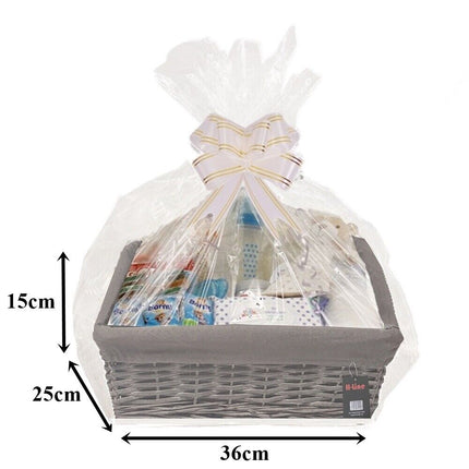 MAKE YOUR OWN HAMPER WICKER WINE BASKET CELLOPHANE WOOD WOOL BOW XMAS GIFT SET