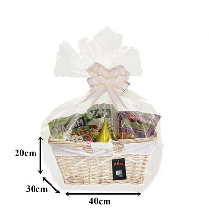 MAKE YOUR OWN HAMPER WICKER WINE BASKET CELLOPHANE WOOD WOOL BOW XMAS GIFT SET