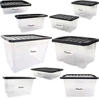 Quality Plastic Storage Boxes Clear Box With Black Lids Home Office Stackable UK 1