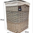 Grey Wicker Laundry Basket With Lining & Lid Bathroom Washing Storage Hamper Bin 3