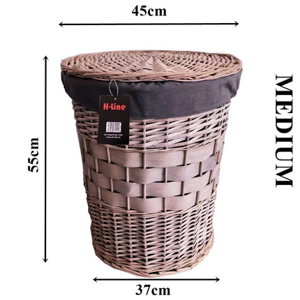 Wicker Storage Basket Set W Lining & Lid Bathroom Washing Laundry Hamper
