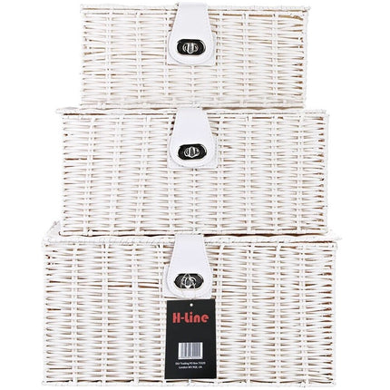Set of 3 Resin Wicker Woven Storage Baskets with Lid & Lock Gift Hamper Box