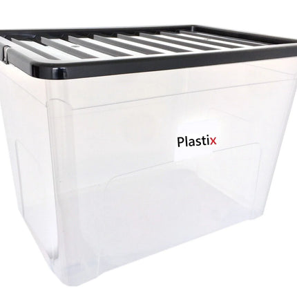 Quality Plastic Storage Boxes Clear Box With Black Lids Home Office Stackable UK