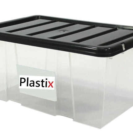 Quality Plastic Storage Boxes Clear Box With Black Lids Home Office Stackable UK