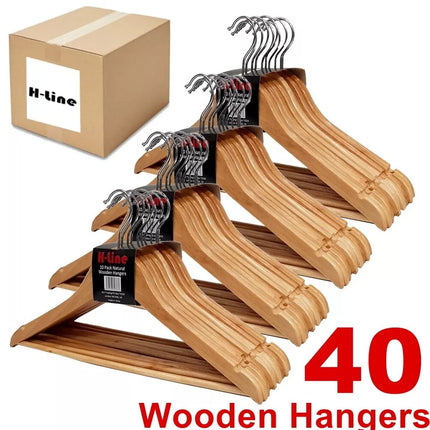 Clothes Wood Hanger Set - 20 Wooden Coat Hangers with Trouser Bar