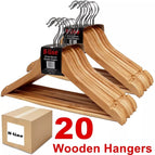 Clothes Wood Hanger Set - 20 Wooden Coat Hangers with Trouser Bar