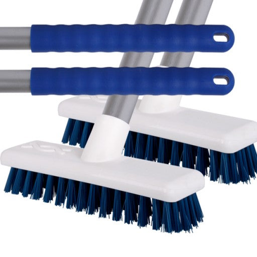 X2 Blue Stiff Bristled Deck Sweeping Brushes With Handles