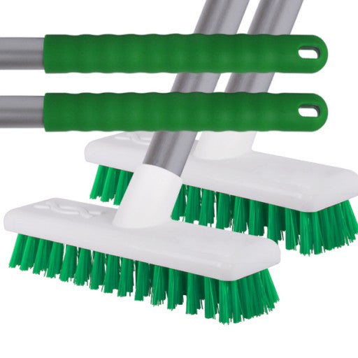 X2 Green Stiff Bristled Deck Sweeping Brushes With Handles