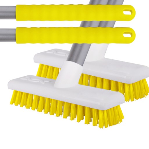 X2 Yellow Stiff Bristled Deck Sweeping Brushes With Handles